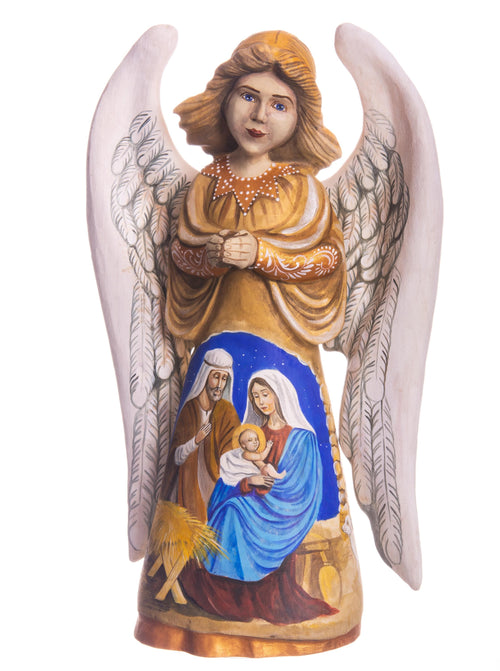 Hand carved angel figurine 9.5 inch, Holy Family Nativity display