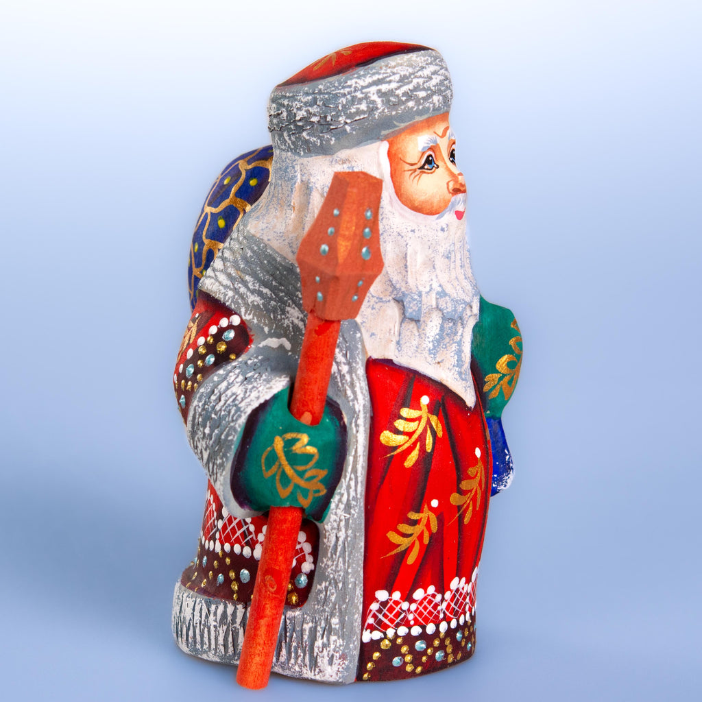 Hand painted Santa wooden figurine 5.1 inch, holiday shelf accent