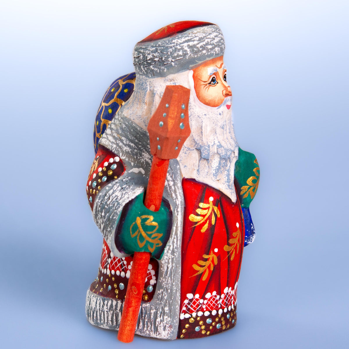 Hand painted Santa wooden figurine 5.1 inch, holiday shelf accent