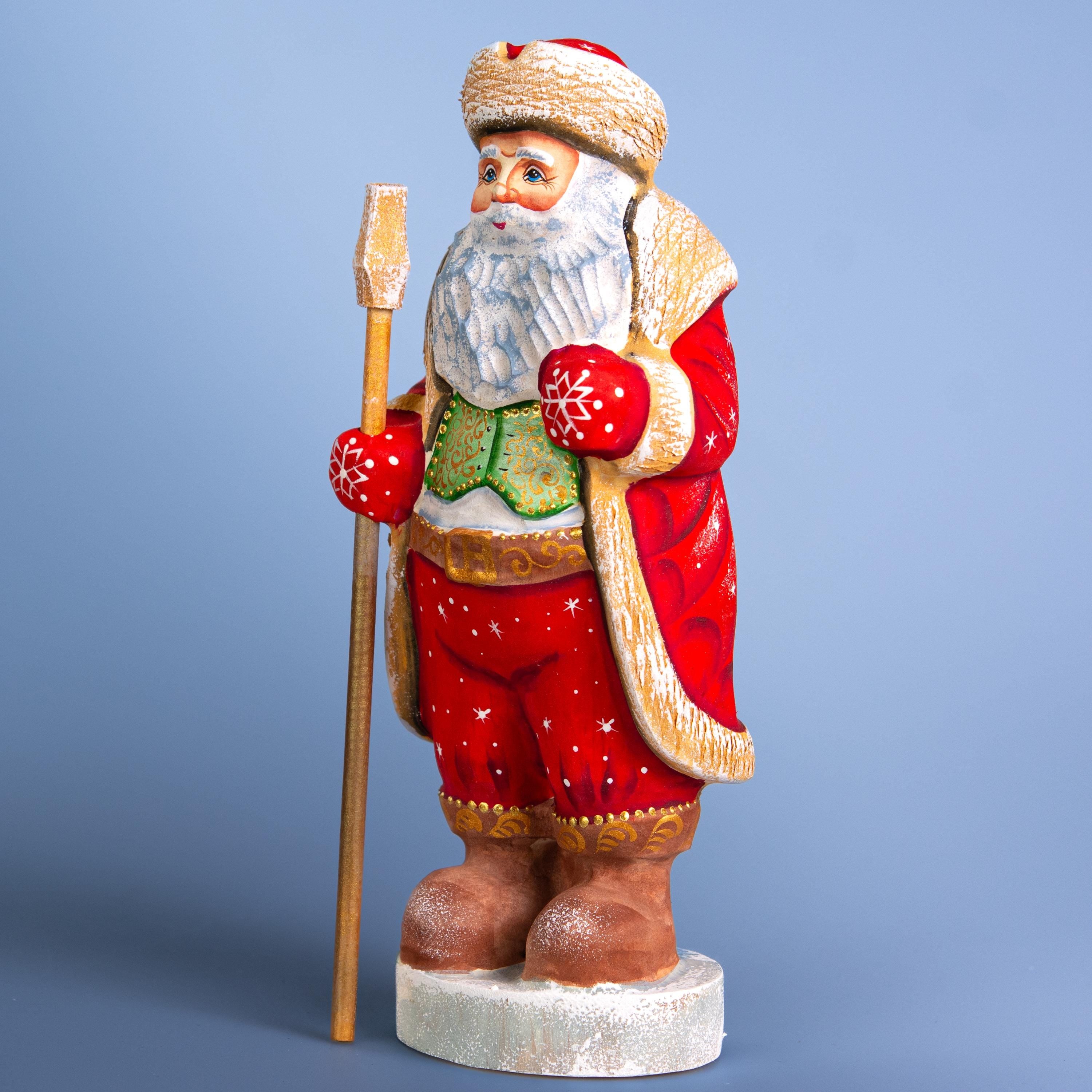 Wooden Hand Carved Santa Claus figurine 10", handmade Christmas home decor, Hand Painted Funny Christmas gift idea made in Ukraine