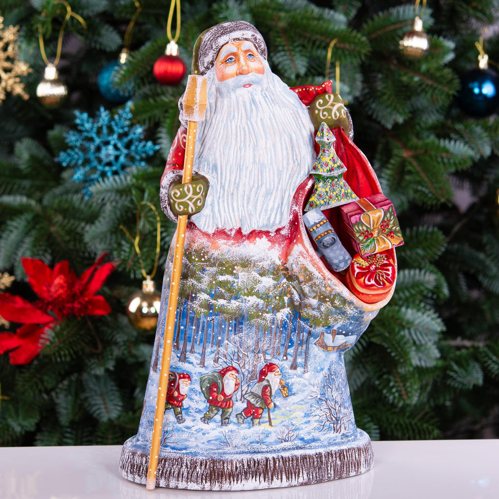 Hand carved solid wood Santa figurine 12 inch, woodland gnomes, mantel decor