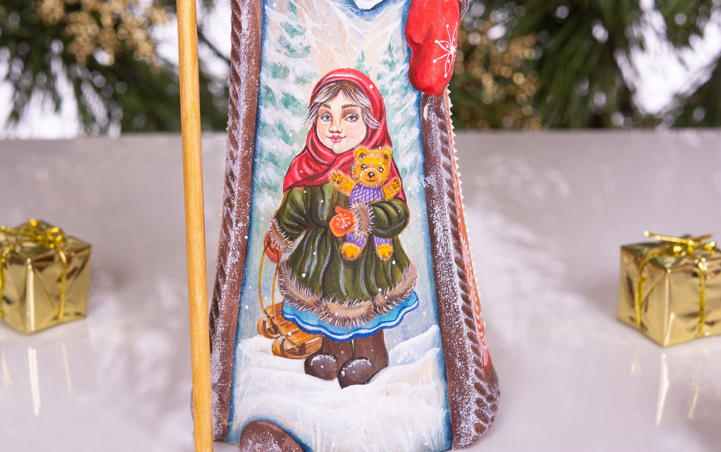 Hand painted Santa Claus wooden figurine 9 inch, vintage folk style, Christmas mantel centerpiece
