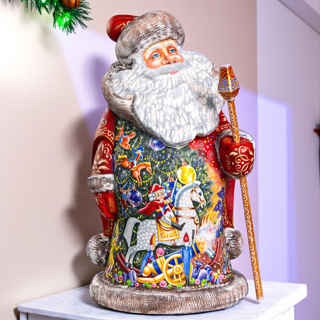 Hand Carved Wooden Santa Statue 14", Nutcracker Scene, Old World