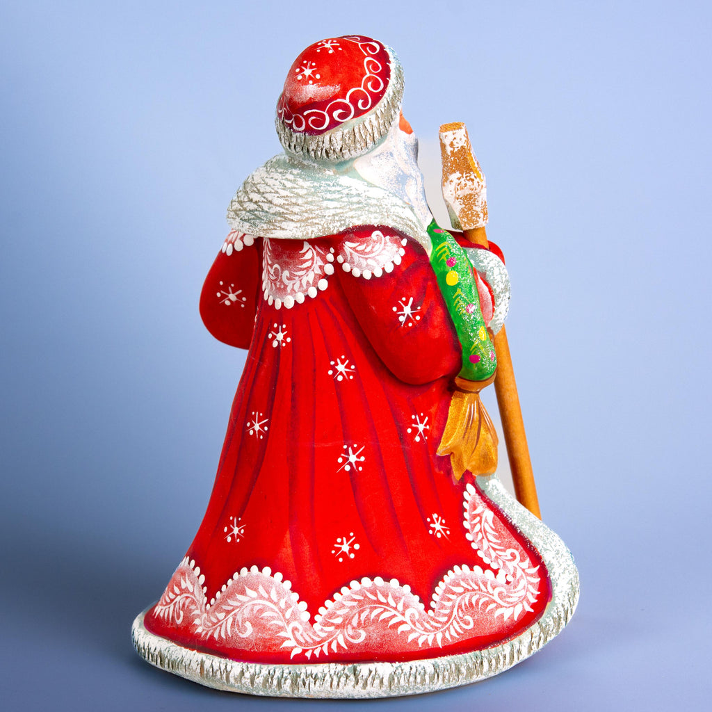 Father Christmas wooden figurine 7 inch, gift in hand, tabletop centerpiece, folk art