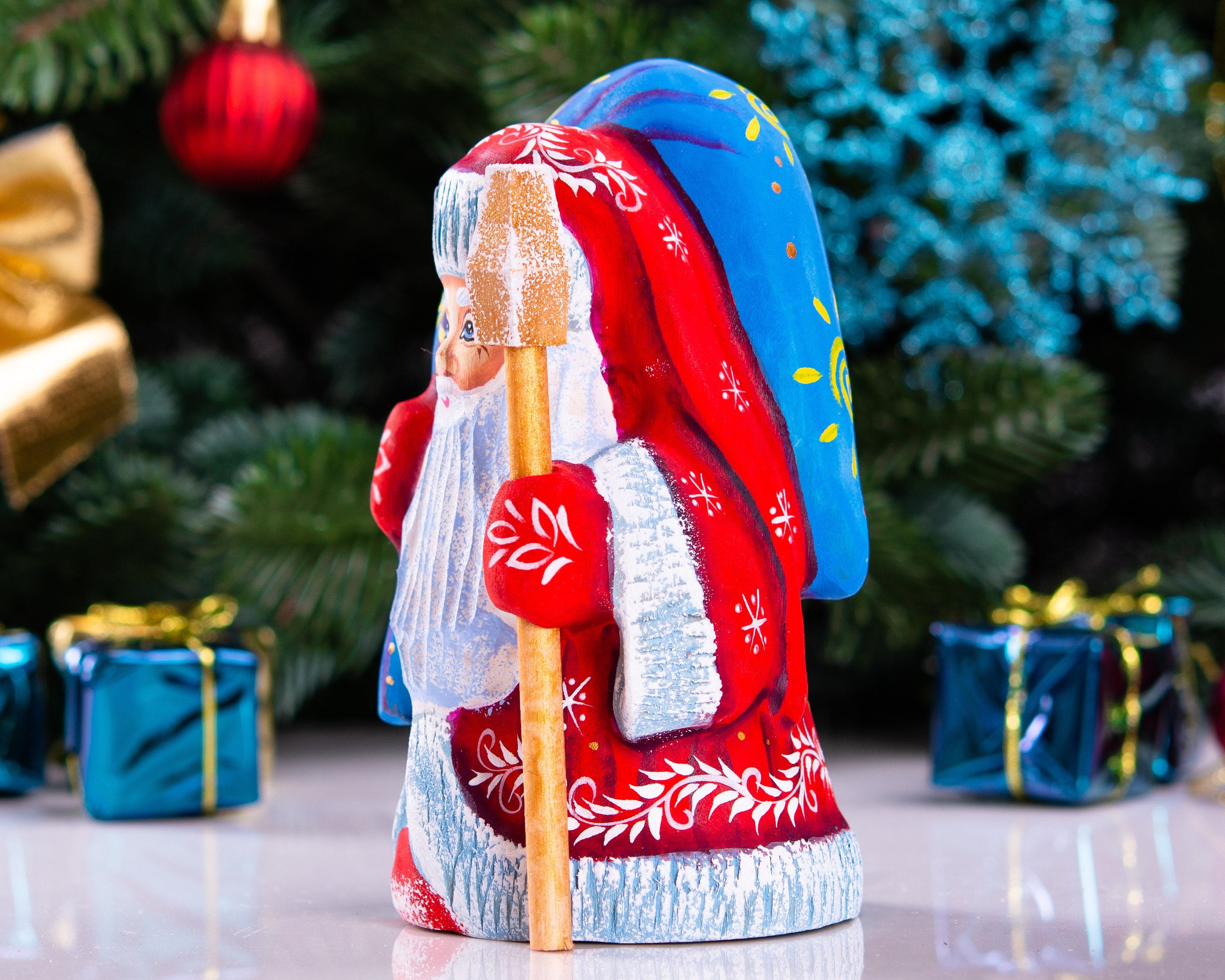 Hand Carved Wooden Santa Figurine: Signed Collectible Christmas Decor