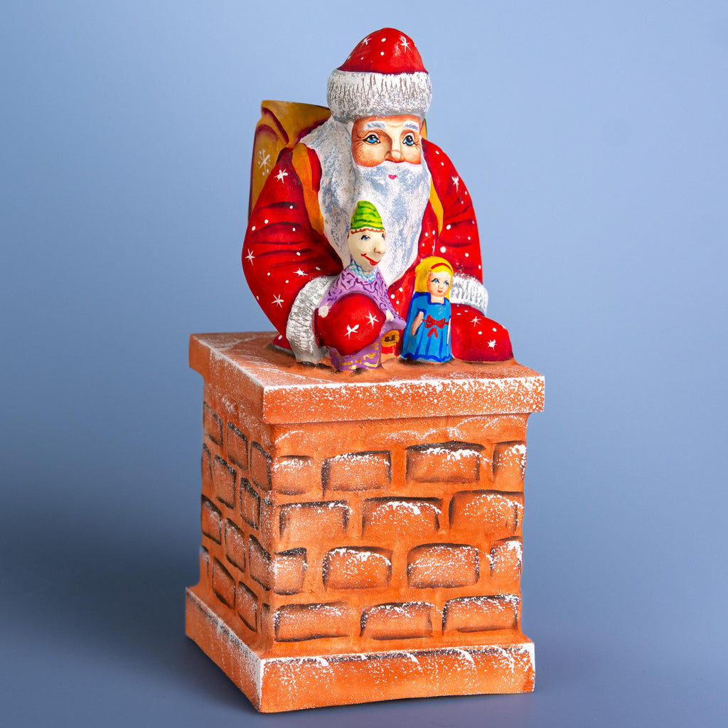 Hand Carved Wooden Santa Claus Figurine - Handmade Christmas Decor