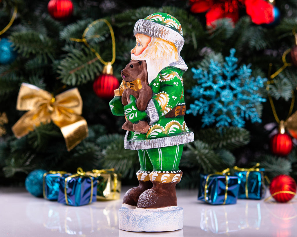 Hand carved wooden Santa figurine 7 inch, teddy bear gift, farmhouse mantel decor