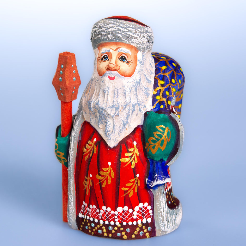 Hand painted Santa wooden figurine 5.1 inch, holiday shelf accent