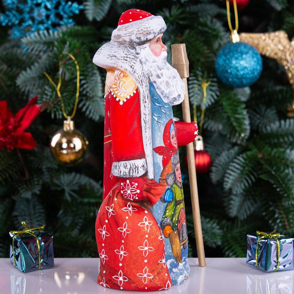 Hand-Carved Wooden Santa Claus Figurine: 9" Holiday Decor