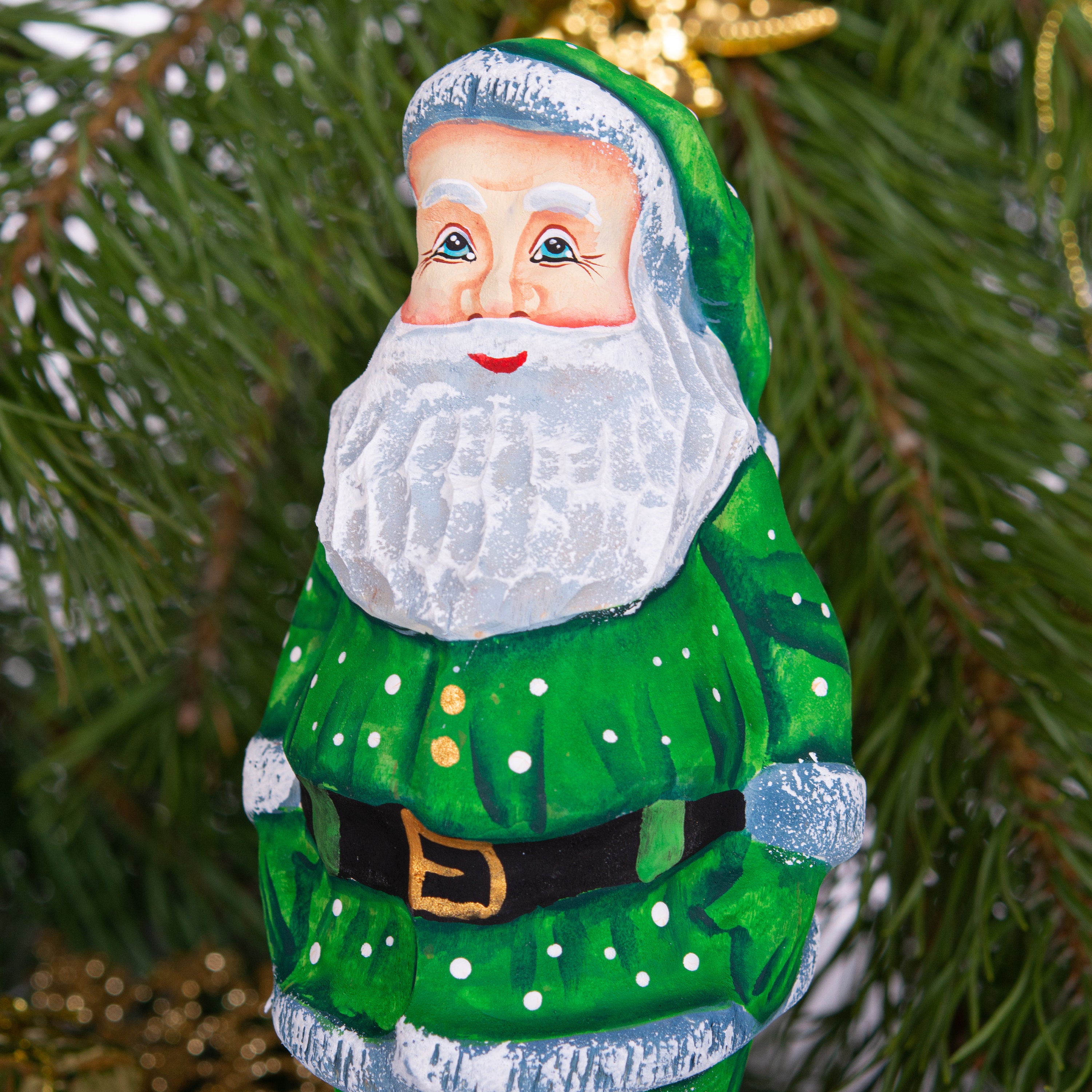 Hand Carved Wooden Santa Claus Figurine: 7" Christmas Decor