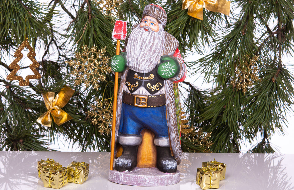 Hand Carved Wooden Santa Figurine: Folk Art Christmas Decor