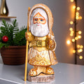 Russian Santa wooden figurine 11 inch, ivory coat, hand painted folk art collectible
