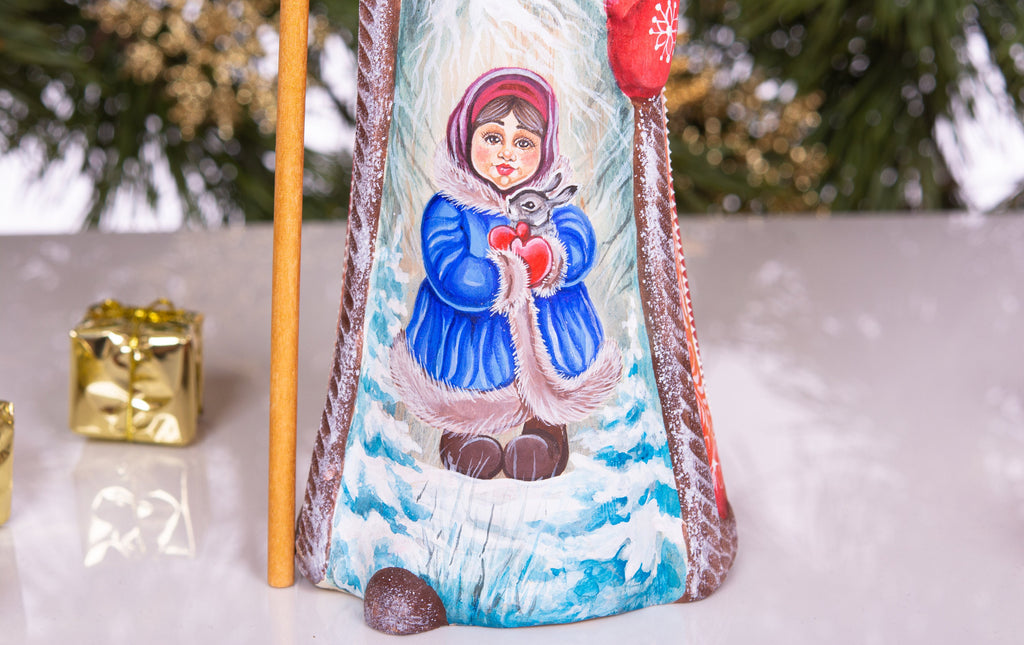 Hand Carved Santa Figurine 9 inch: Girl with Rabbit, Wooden Christmas Decoration