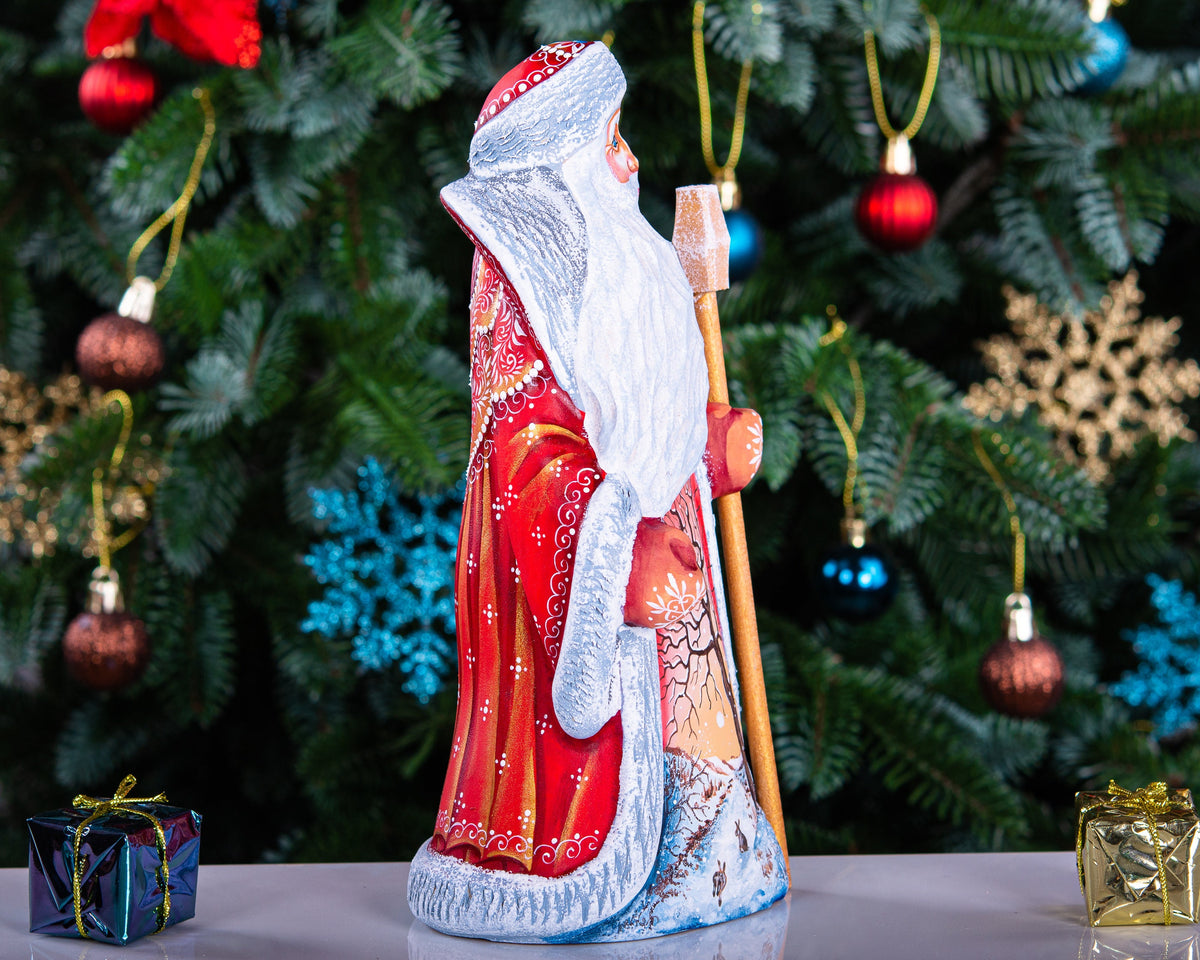 Hand-Carved Wooden Santa Claus Figurine: 9" Christmas Decor