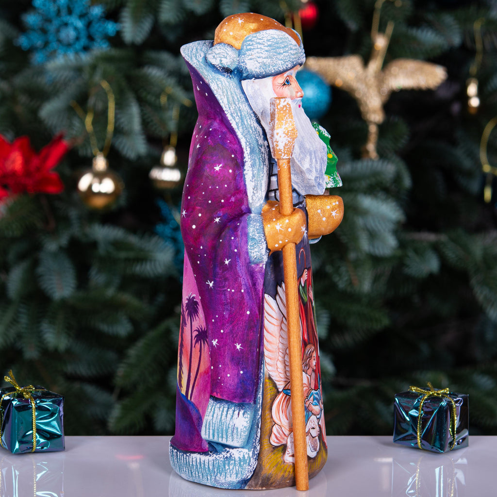 Wooden Santa figurine 9", Nativity Holy Family, Artist Painted Folk Art