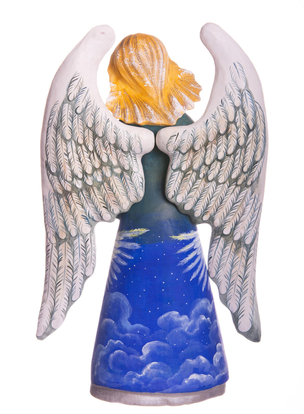Hand painted angel figurine 9 inch, heavenly clouds scene mantel display