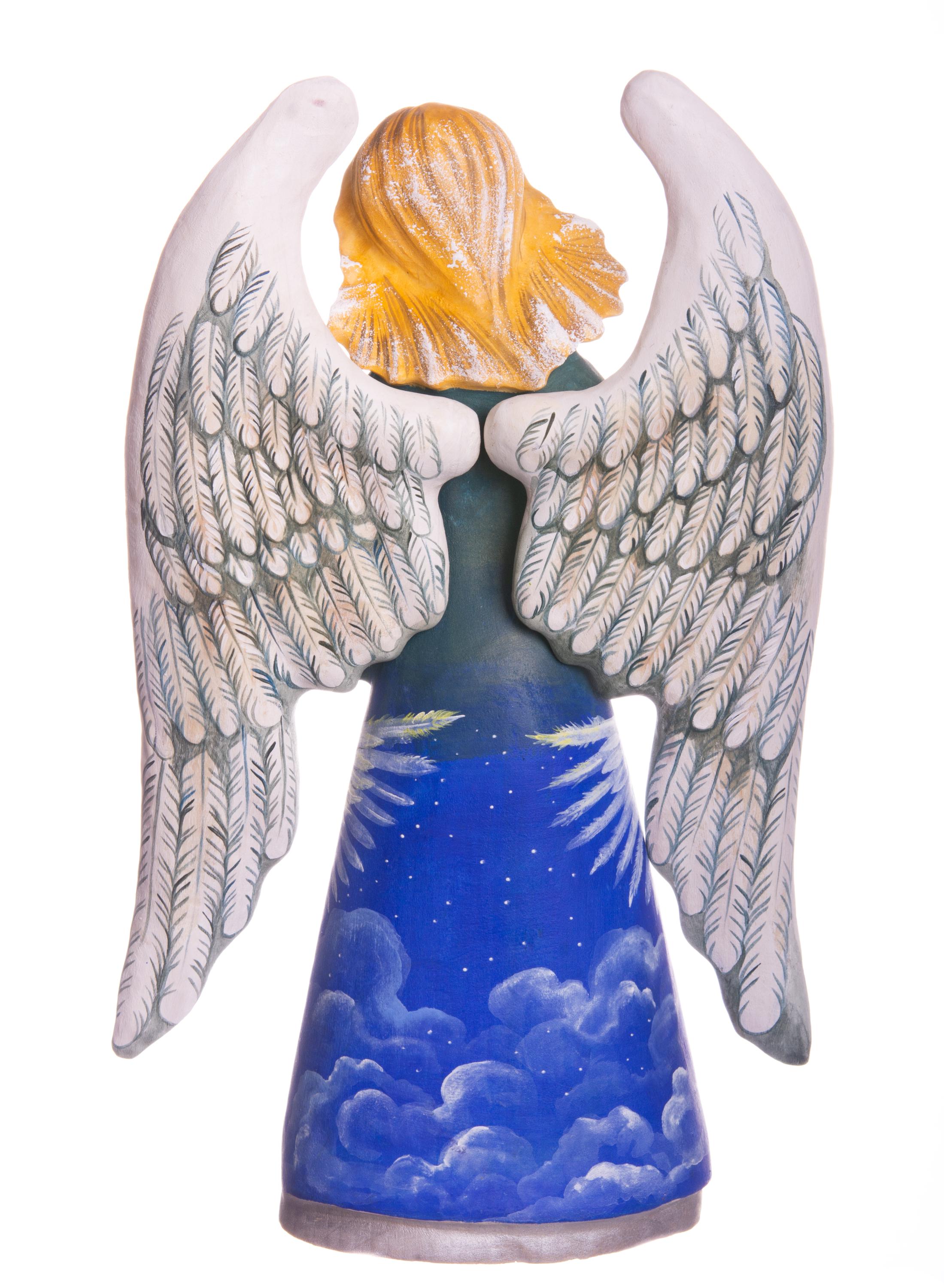 Hand painted angel figurine 9 inch, heavenly clouds scene mantel display