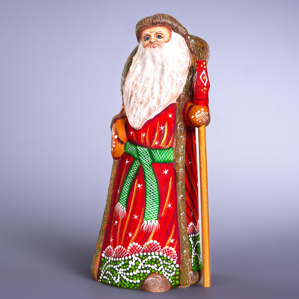 Wooden Santa Figurine 9" – Hand-Carved Christmas Mantel Decor, Folk Art