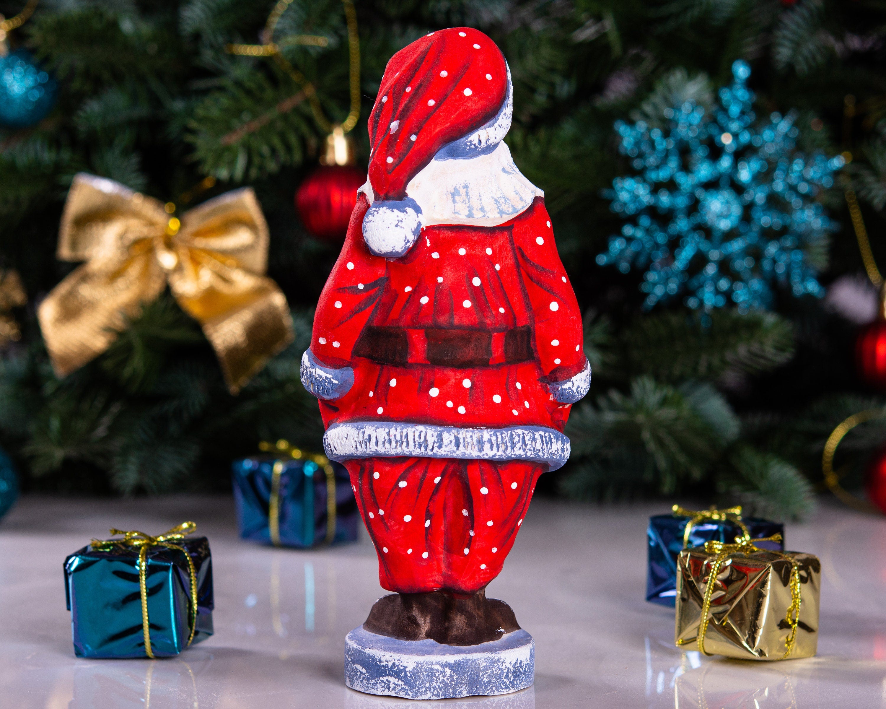 Wooden Santa Claus figure 7 inch, whimsical folk art, kids room & nursery Christmas decor