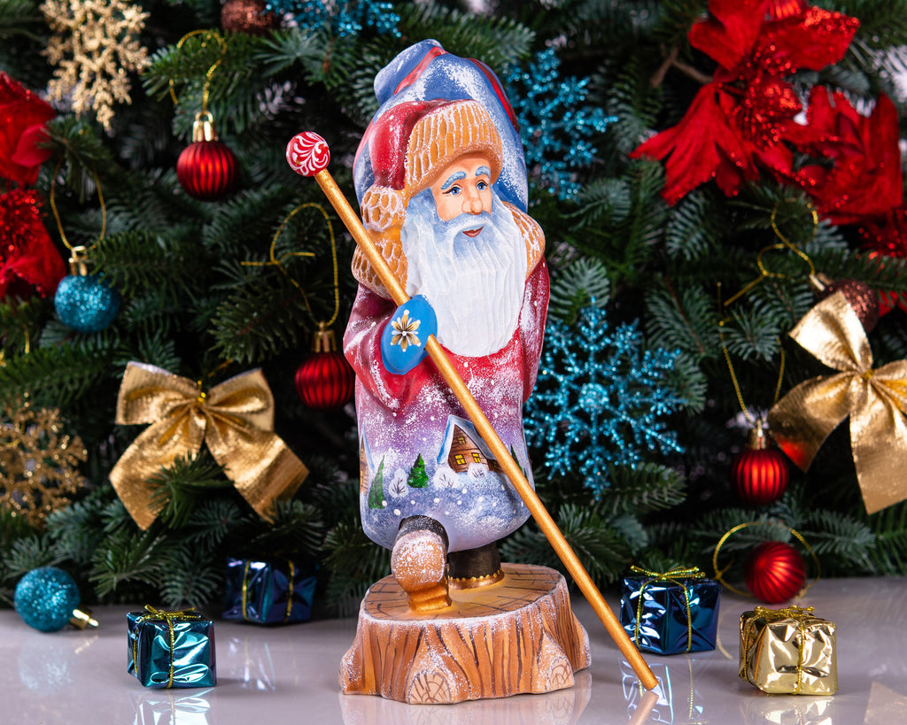 Hand carved Santa Claus figurine 10 inch, village landscape, holiday table centerpiece