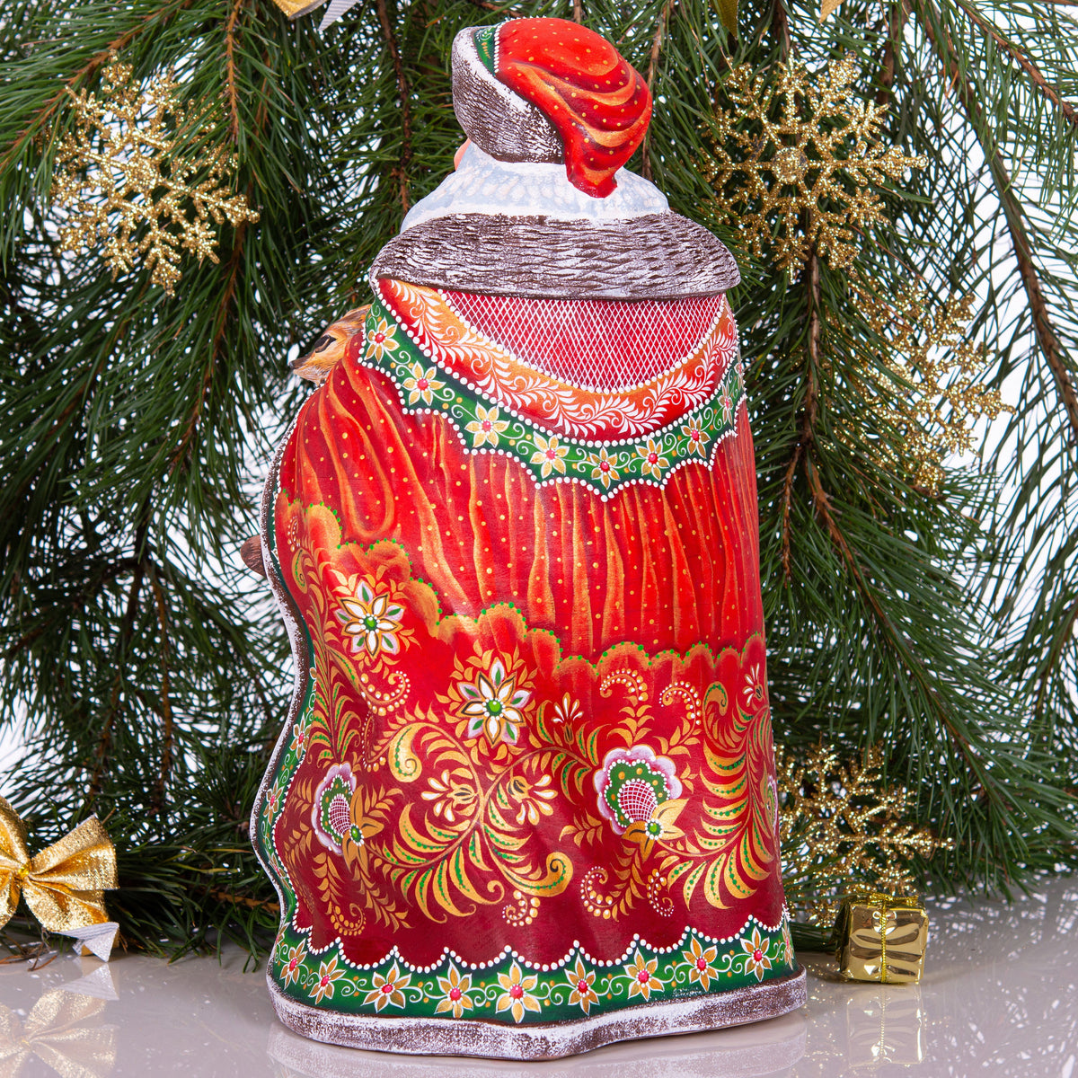 Hand Carved Wooden Santa Claus Figurine with Forest Animals (14")