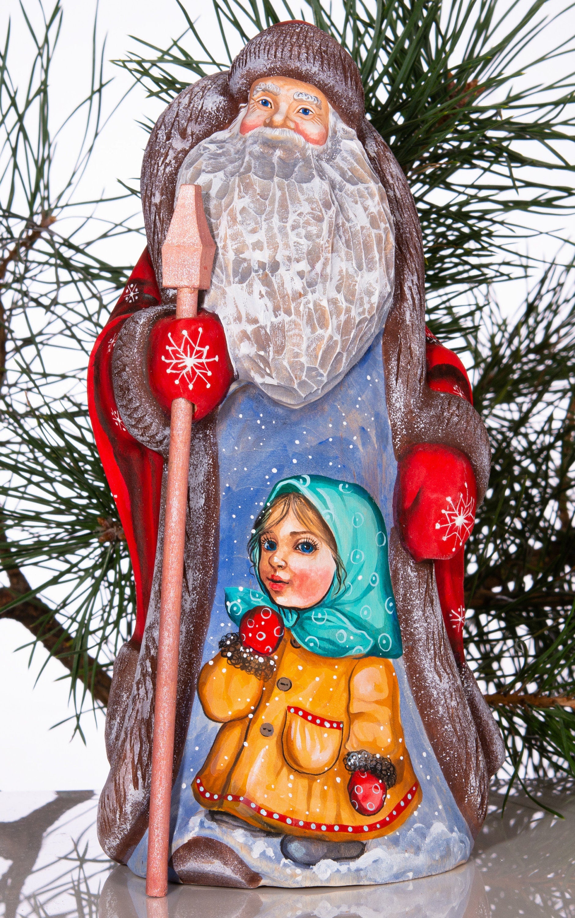 Hand-Carved Wooden Santa Claus Figurine: 9" Holiday Home Decor