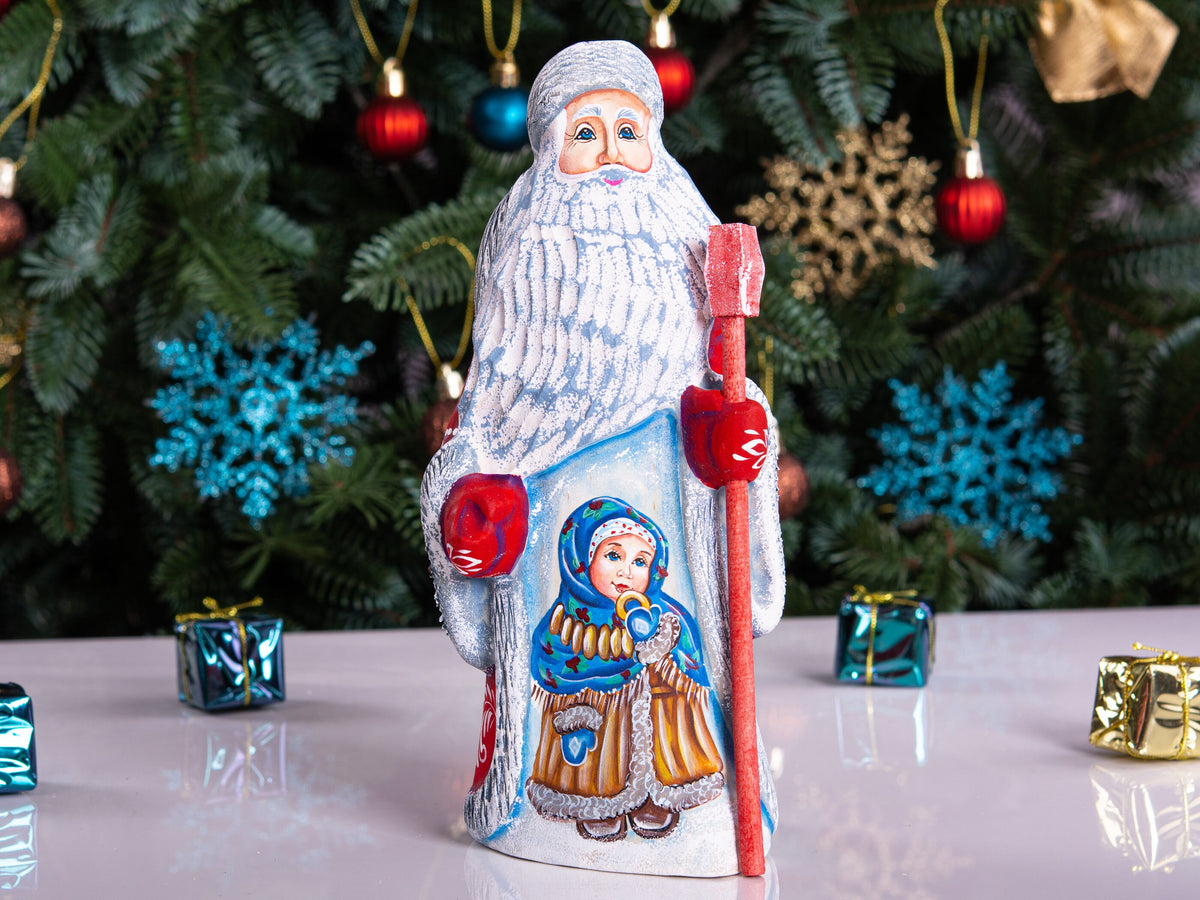 Wooden Carved Vintage Santa Claus figurine 8", handmade Home Christmas Holiday Decor, funny Christmas gift ideas made in Ukraine