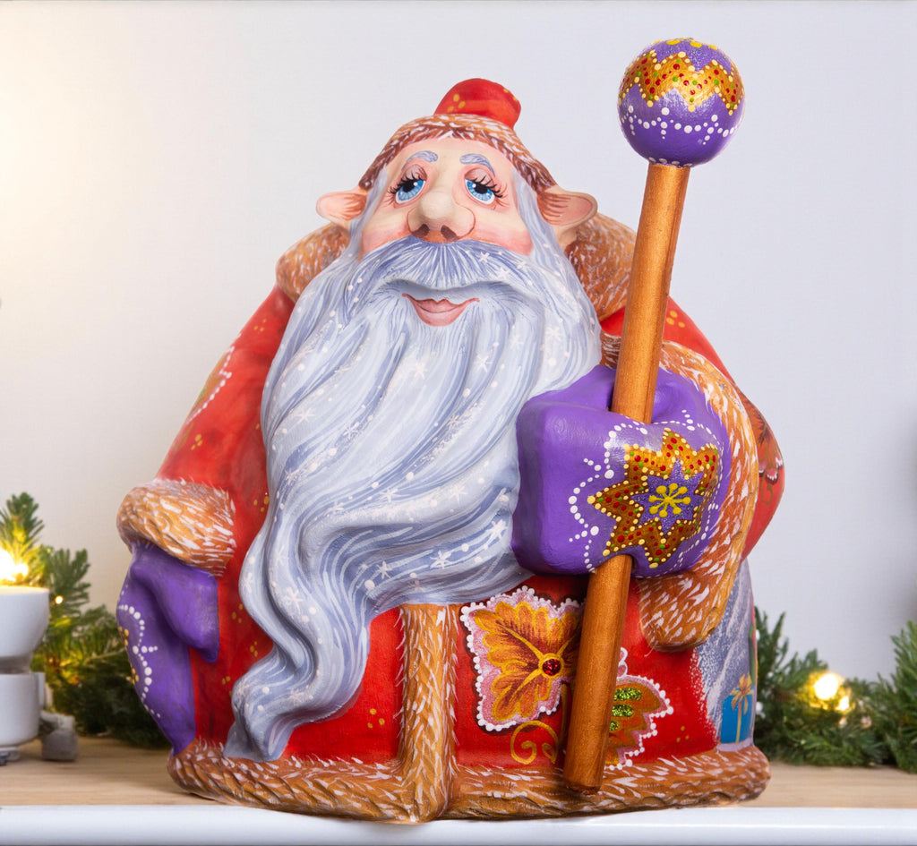 Hand-Carved Wooden Santa Claus Figurine: Folk Art Christmas Decor