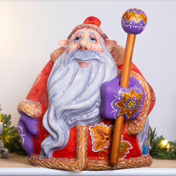 Hand-Carved Wooden Santa Claus Figurine: Folk Art Christmas Decor