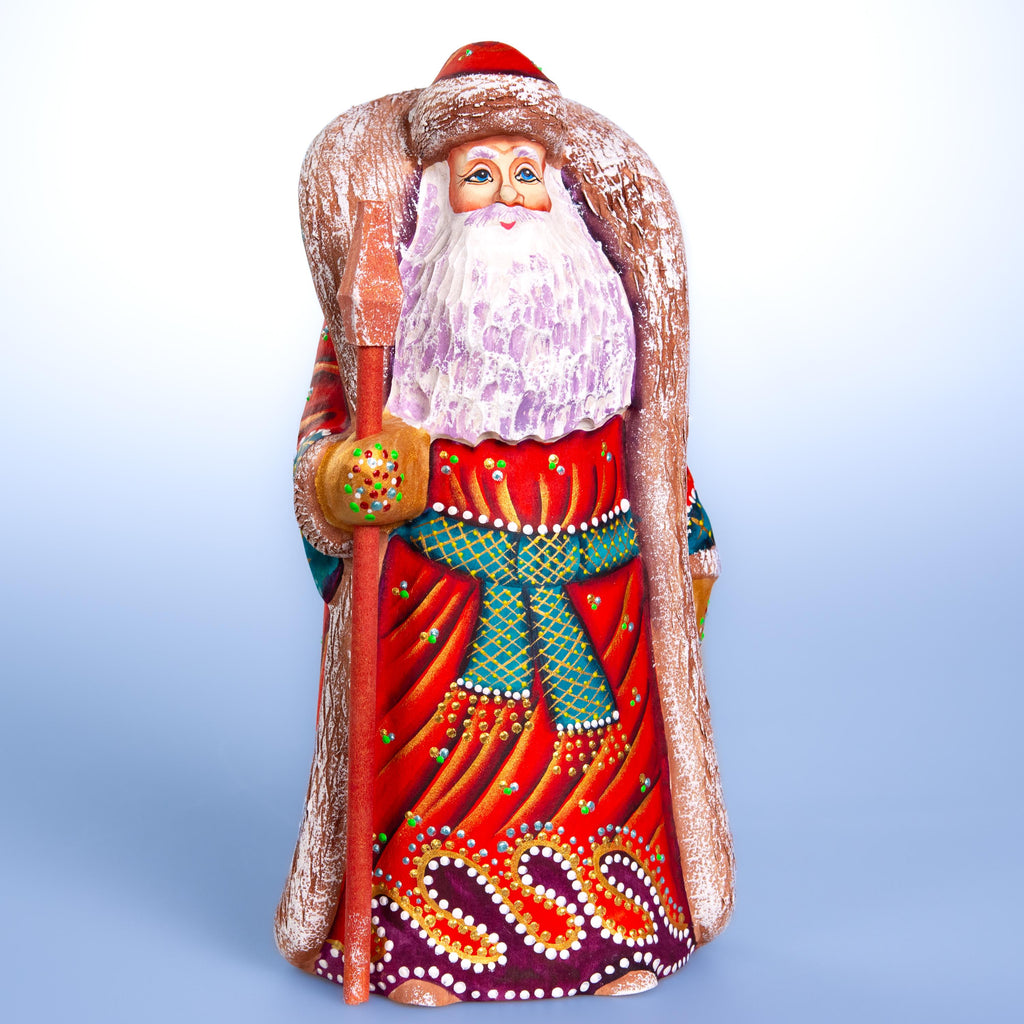 Hand carved Santa wooden figurine 9.5 inch, Christmas mantel decor