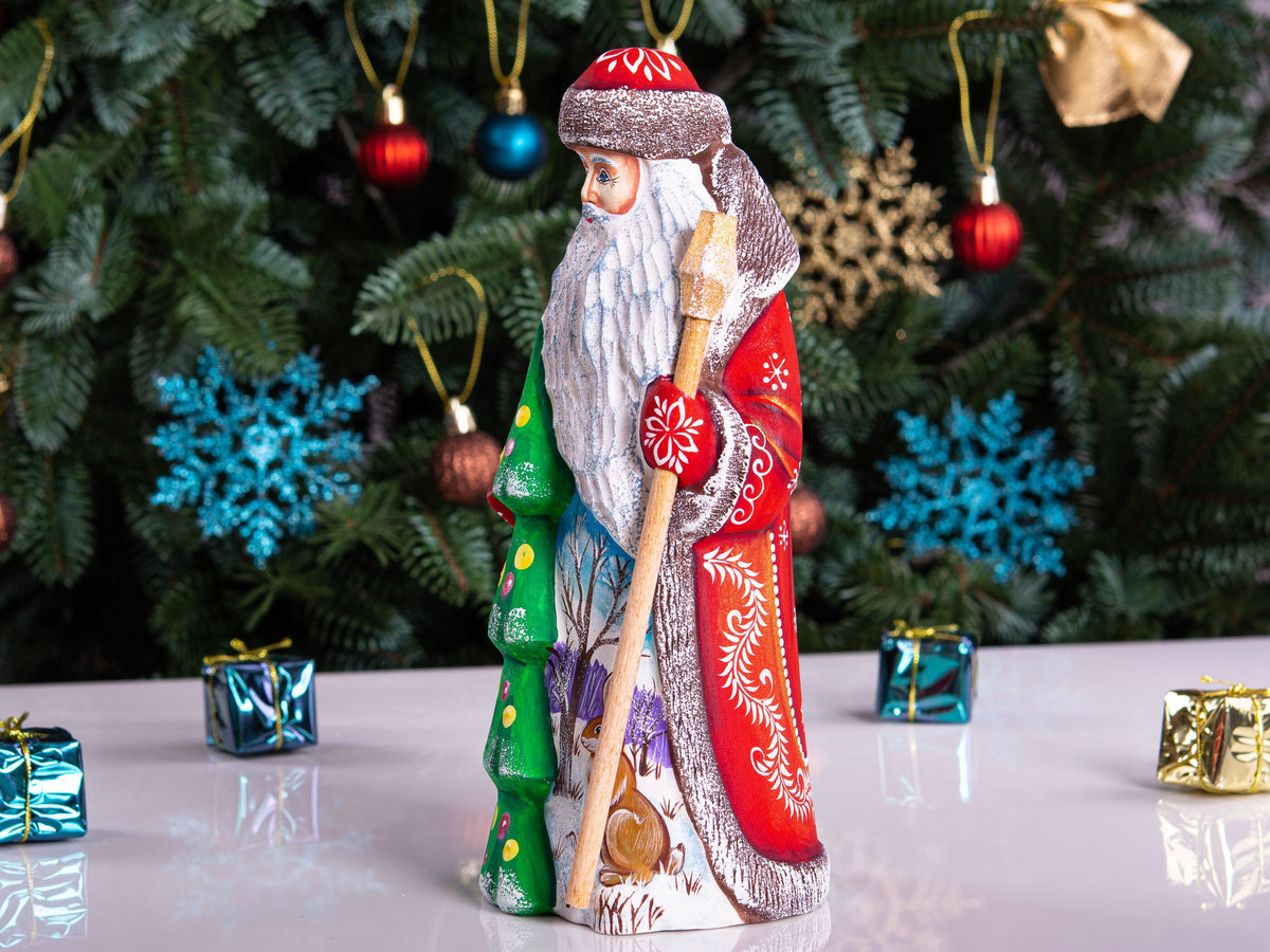 Hand carved Santa wooden figurine 9 inch, Christmas tree accent, shelf decor