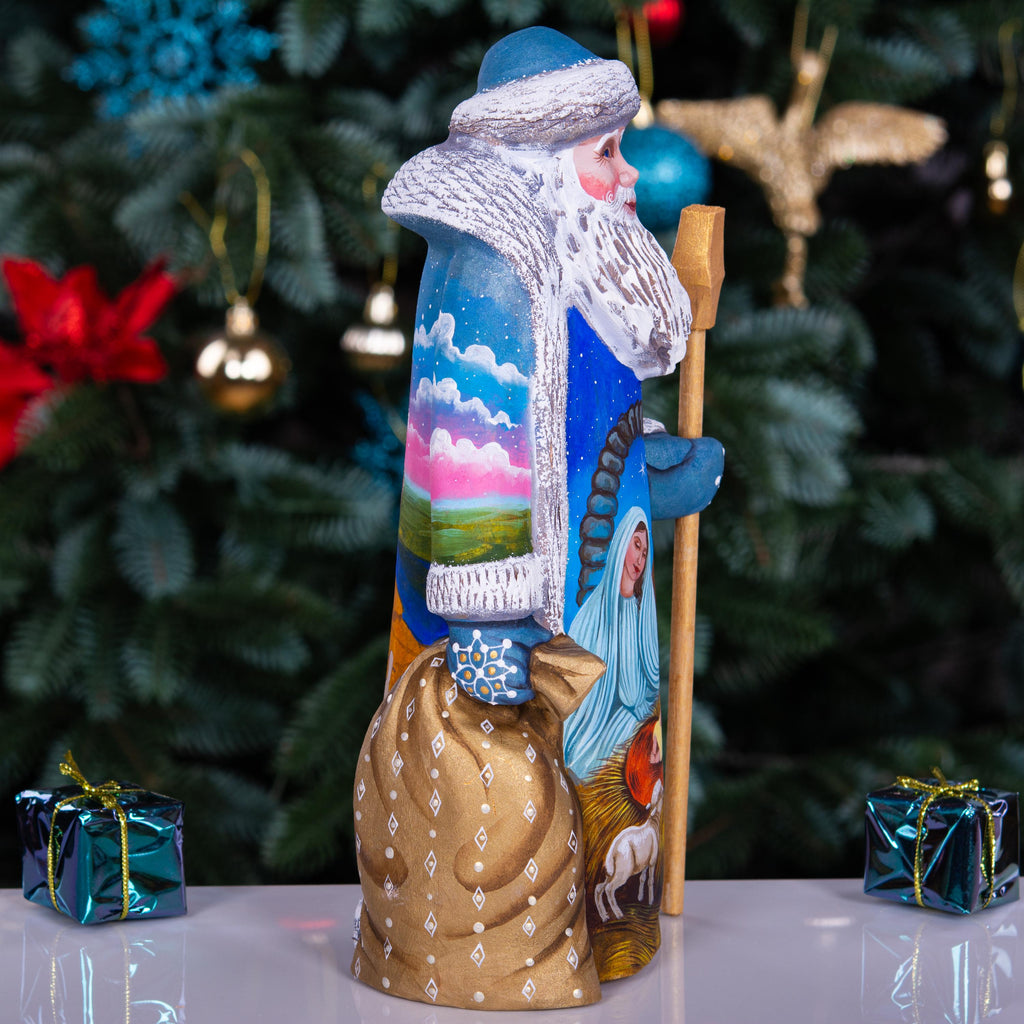 Old World Santa wooden figurine 9 inch, Holy Family manger, mantel decor