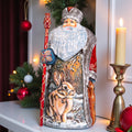 Hand carved Old-World Santa wooden figurine 9.5 inch, winter rabbit scene, mantel decor