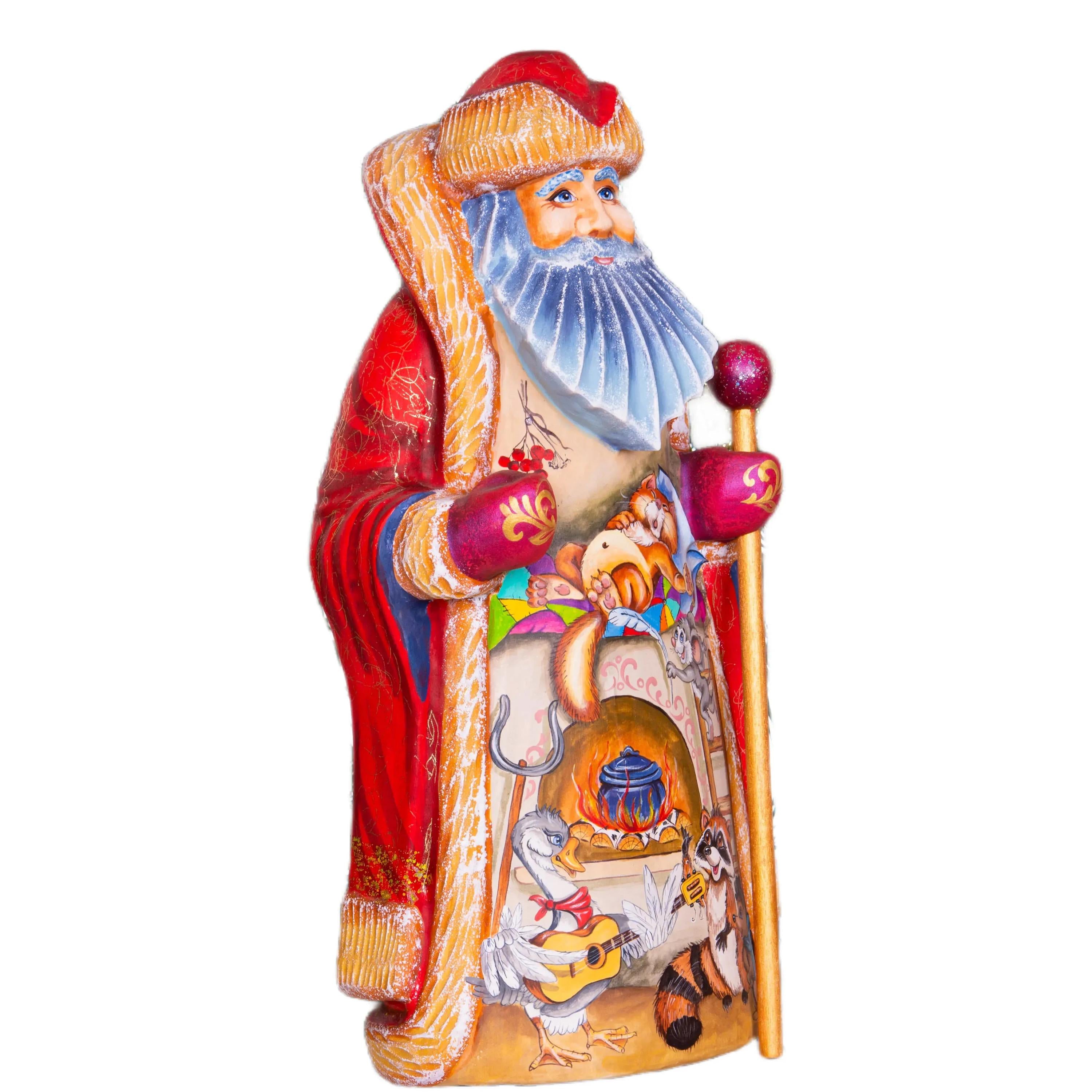 Hand-Carved Wooden Santa Claus Figurine: Whimsical Christmas Decor