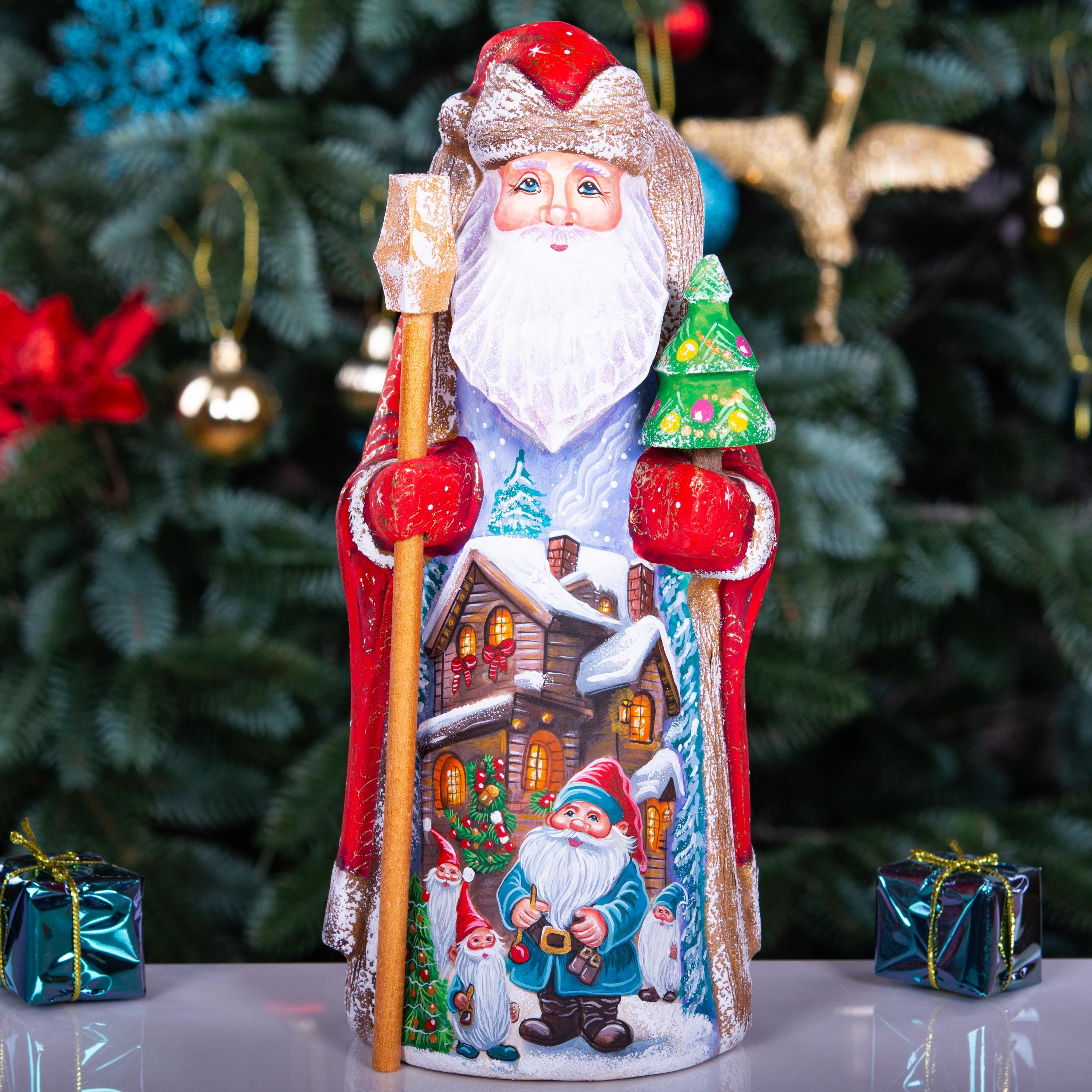 Hand-Carved Wooden Santa Claus Figurine: Signed Holiday Decor (9")