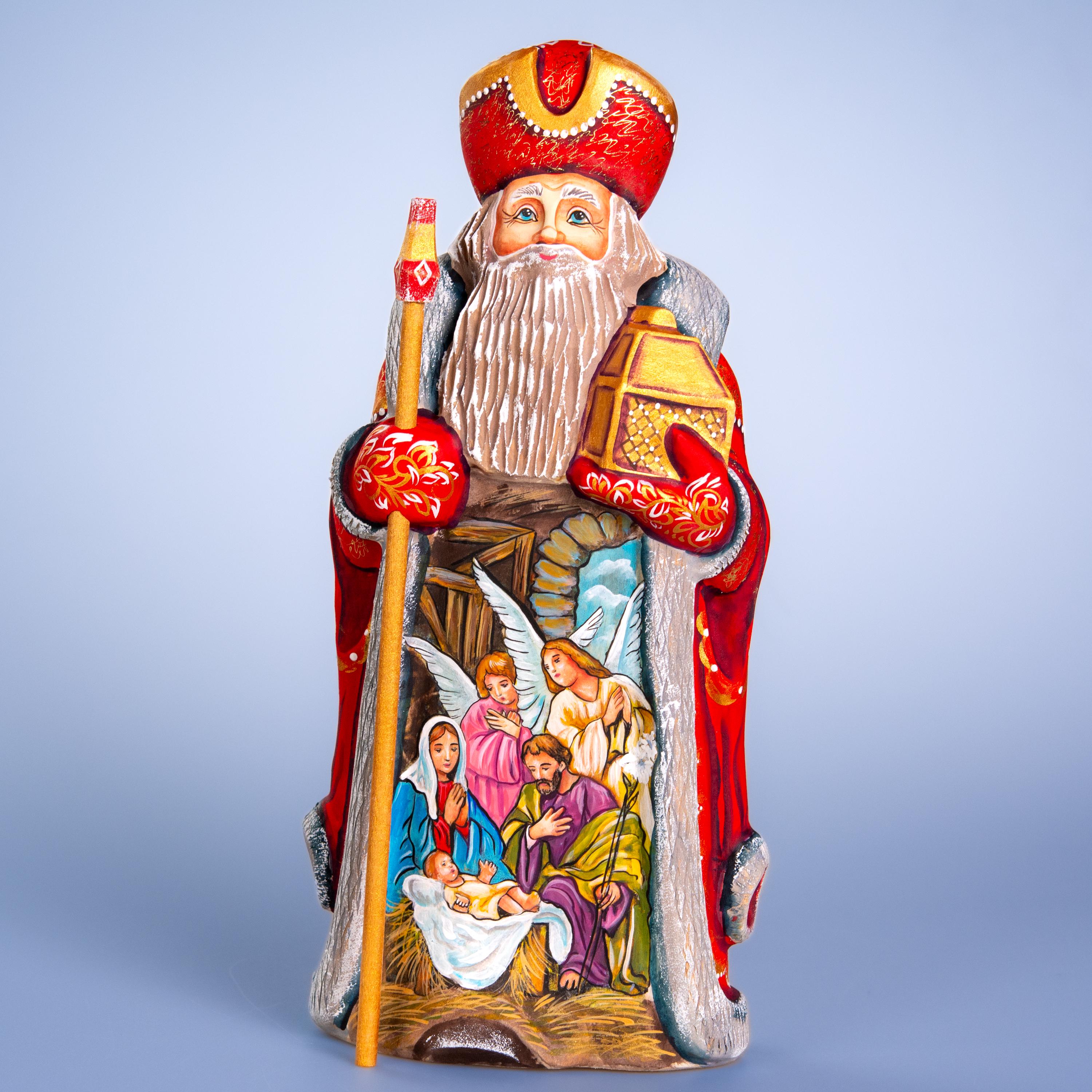 Hand carved Santa figurine 12 inch, Holy Family Nativity display