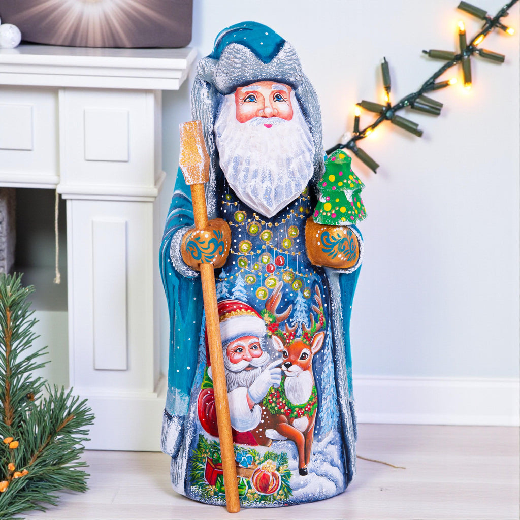 Hand-Carved Wooden Santa Claus Figurine: 9" Hand-Painted Christmas Decor