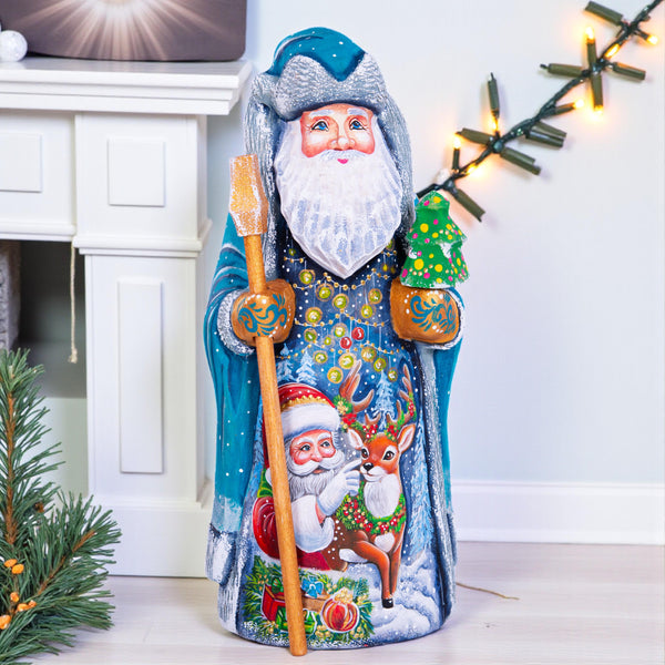 Hand-Carved Wooden Santa Claus Figurine: 9