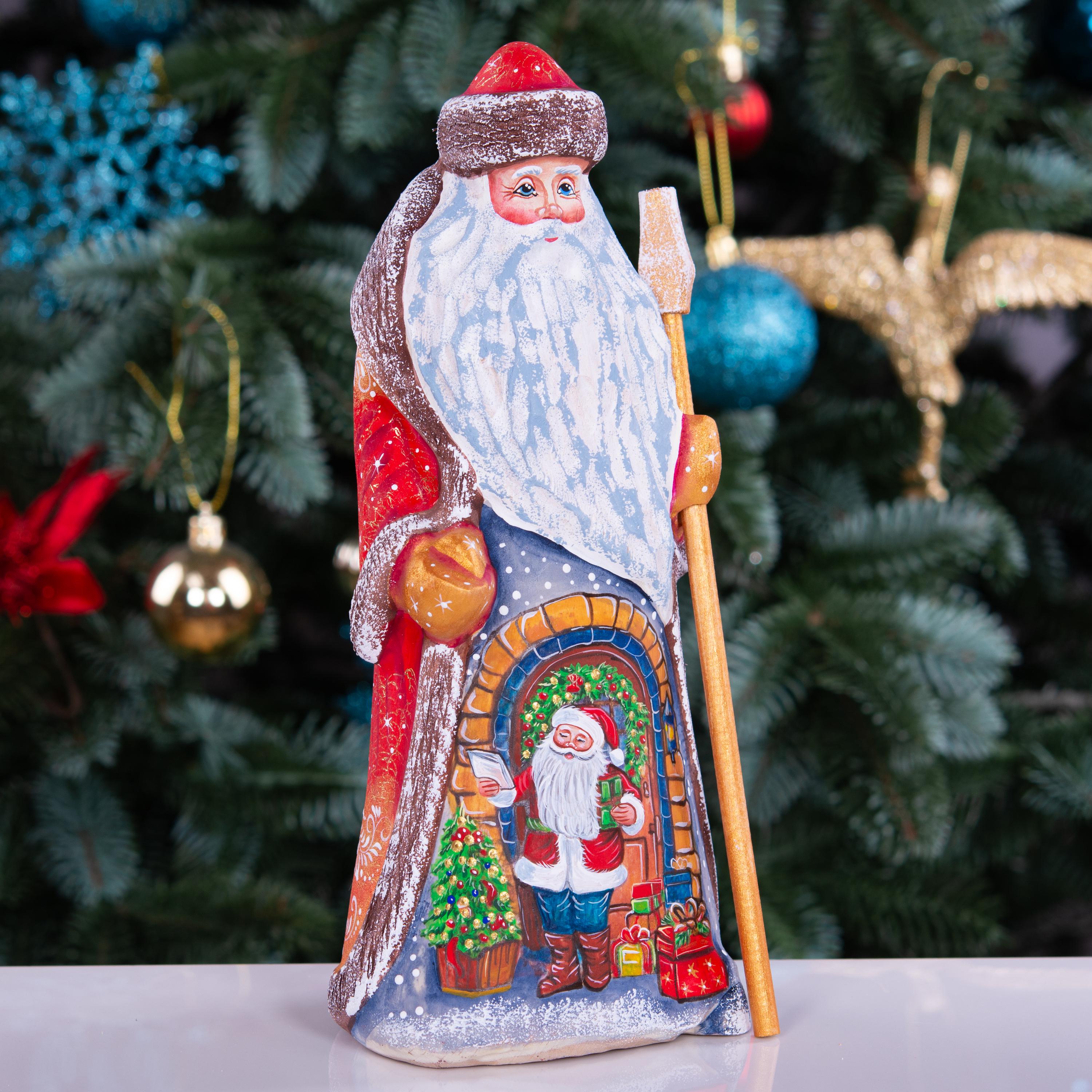 Hand Carved Santa Figurine: 9 Inch Wooden Christmas Decor, Signed Collectible