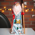 Hand Carved Wooden Santa Figurine, Winter Cottage Scene