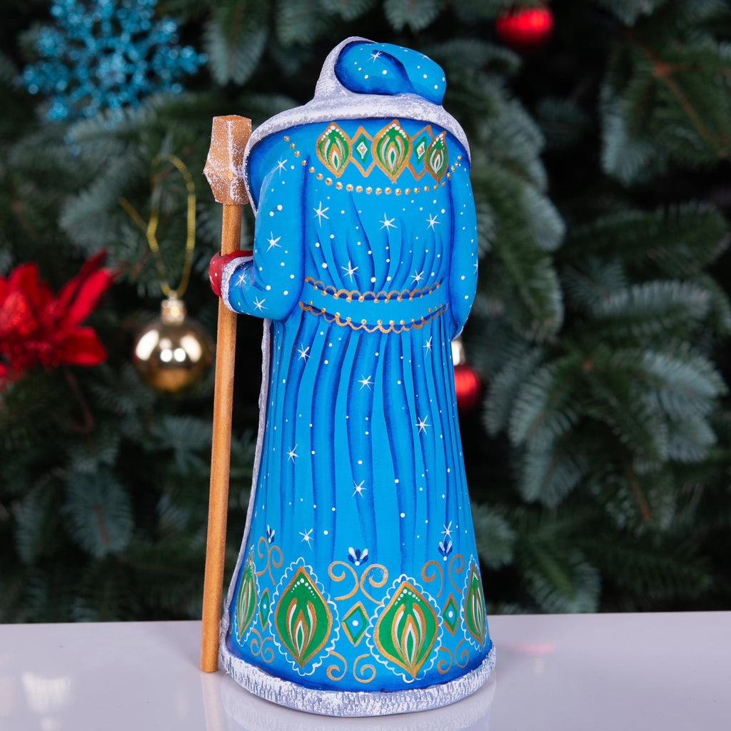Hand carved Santa wooden figurine 9 inch, rabbits and lantern scene