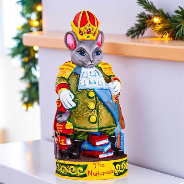 Hand carved Mouse King figurine 8.3 inch, Nutcracker mantel decor