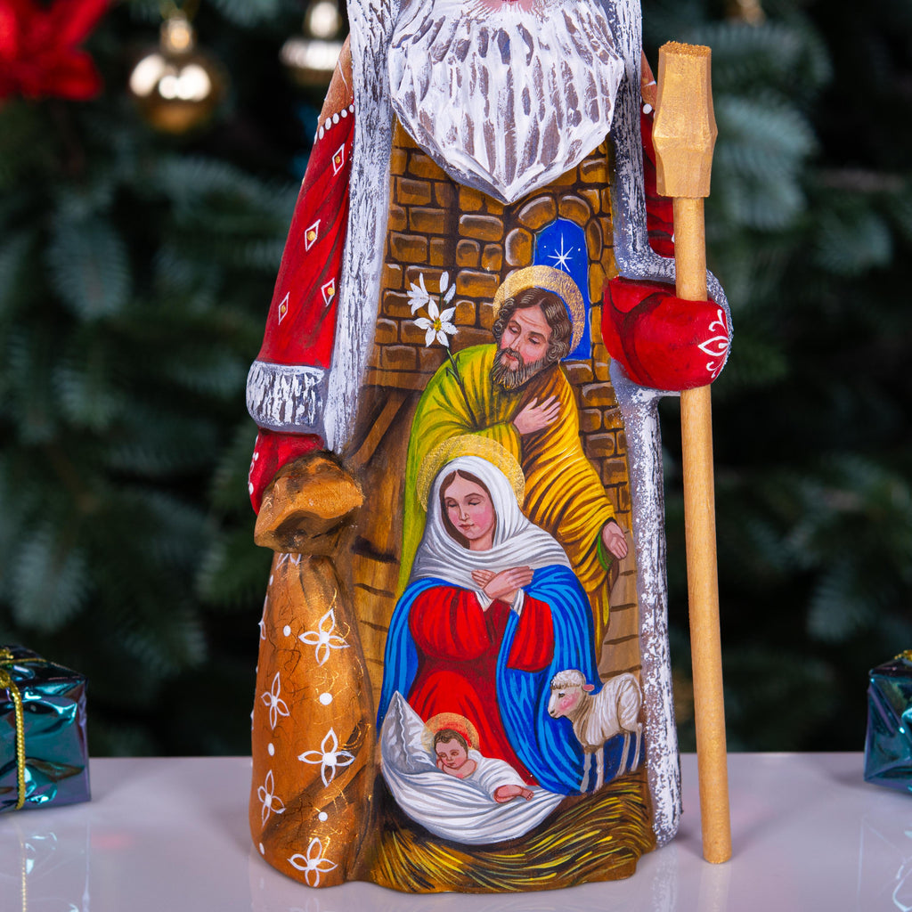 Hand carved Santa wooden figurine 9 inch, Holy Family Nativity