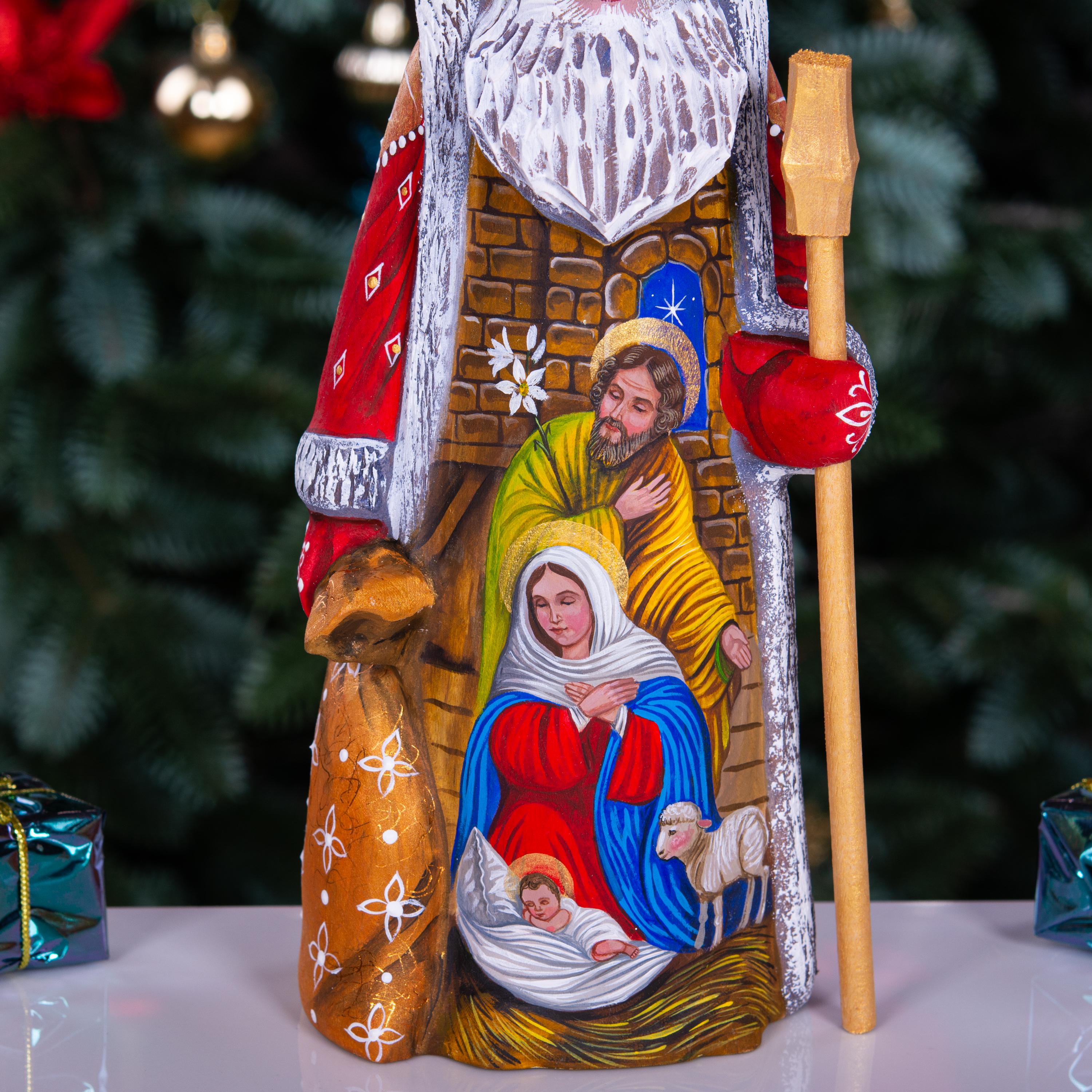 Hand carved Santa wooden figurine 9 inch, Holy Family Nativity