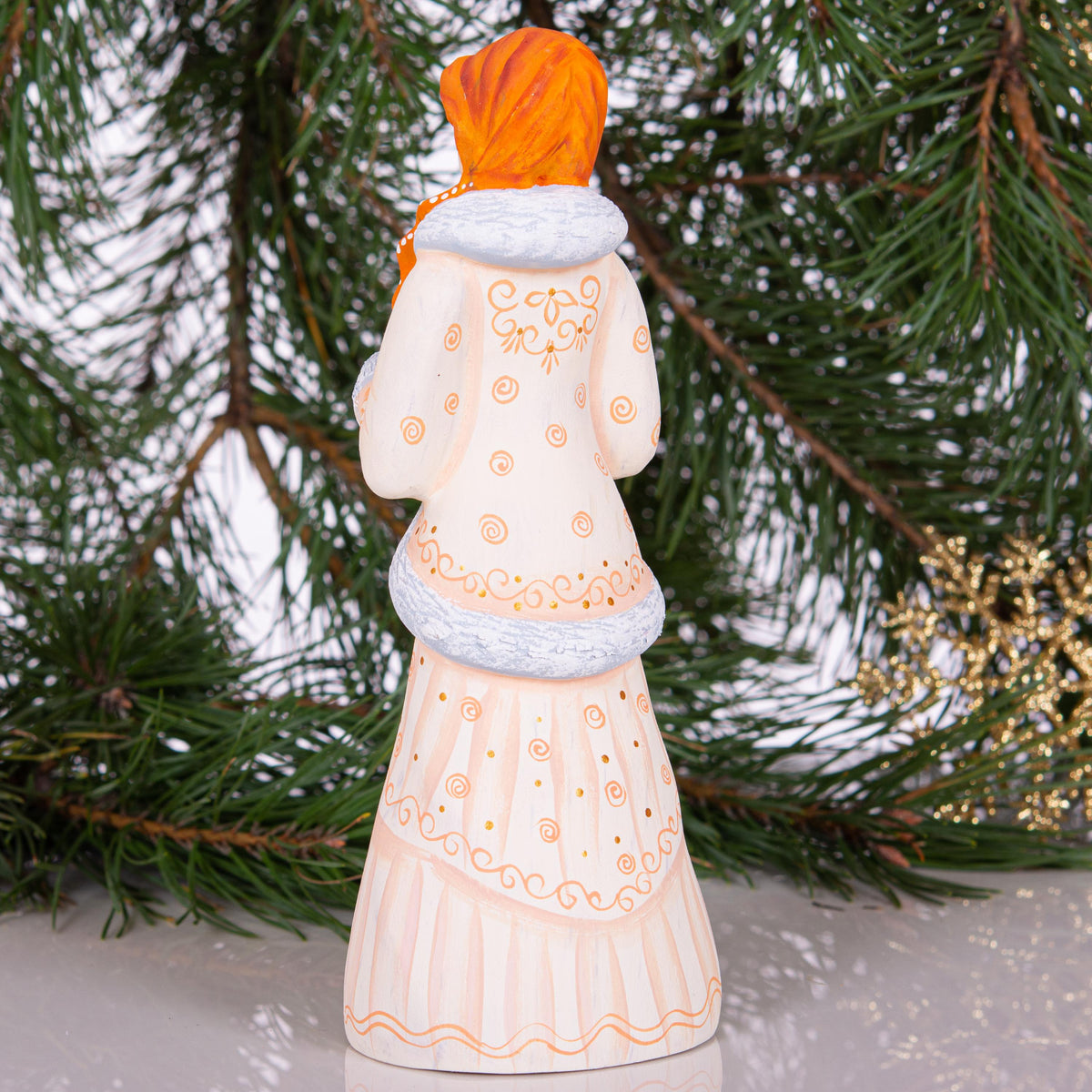 Hand carved Snow Maiden wooden figurine 8.2 inch, winter mantel decor