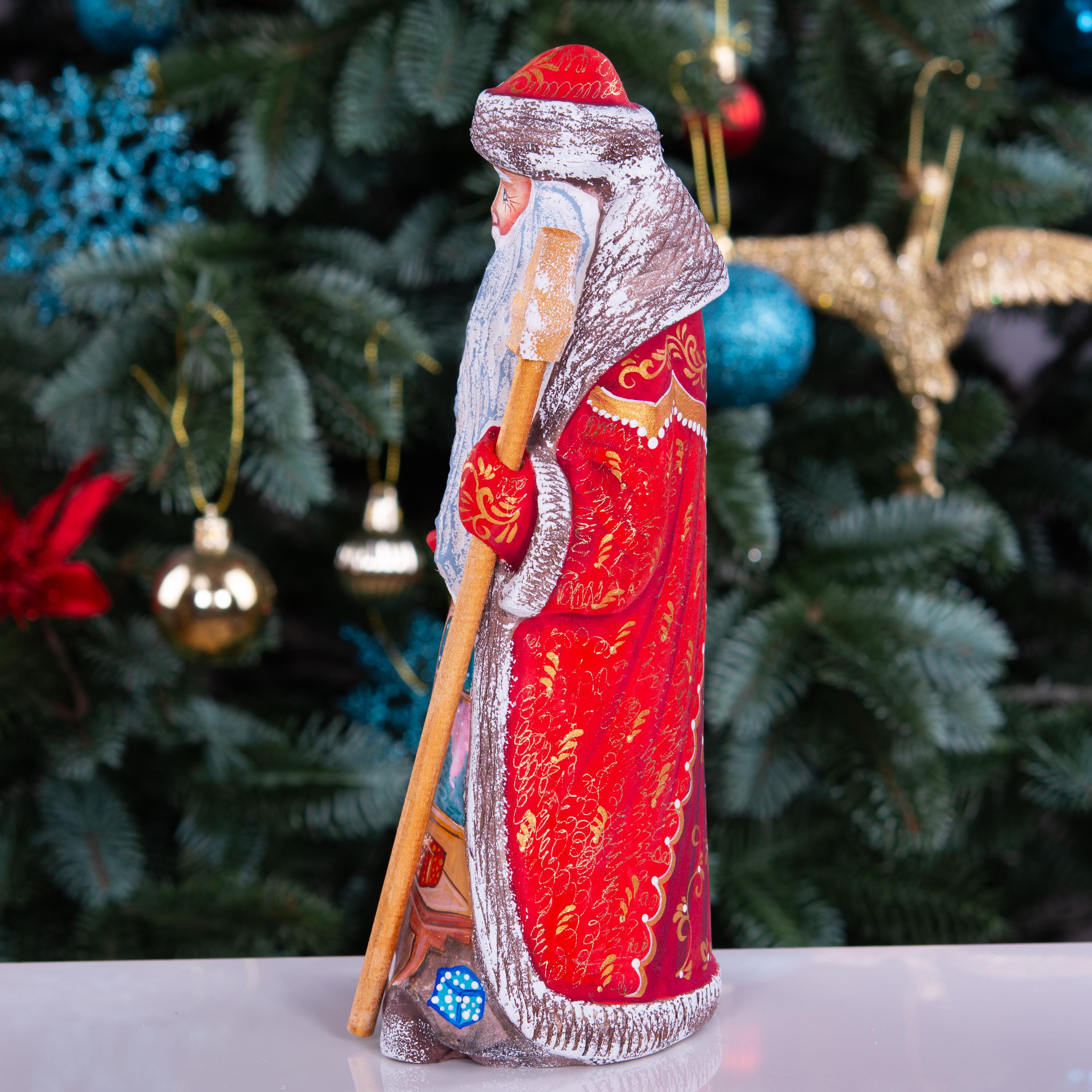 Hand carved Old-World Santa wooden figurine 9 inch, cozy window reading scene, mantel decor