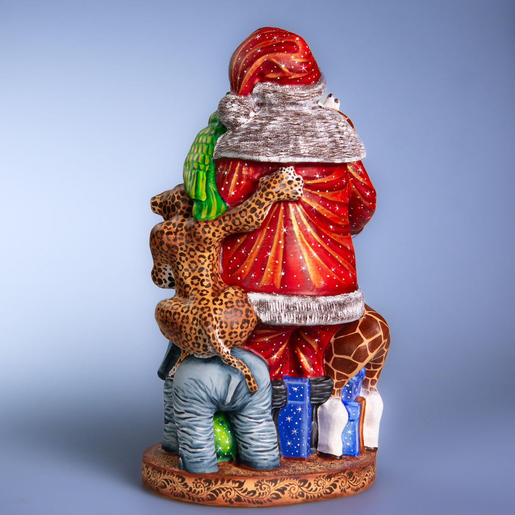 Collector Wooden Santa figure 14 inch, folk art safari animal scene