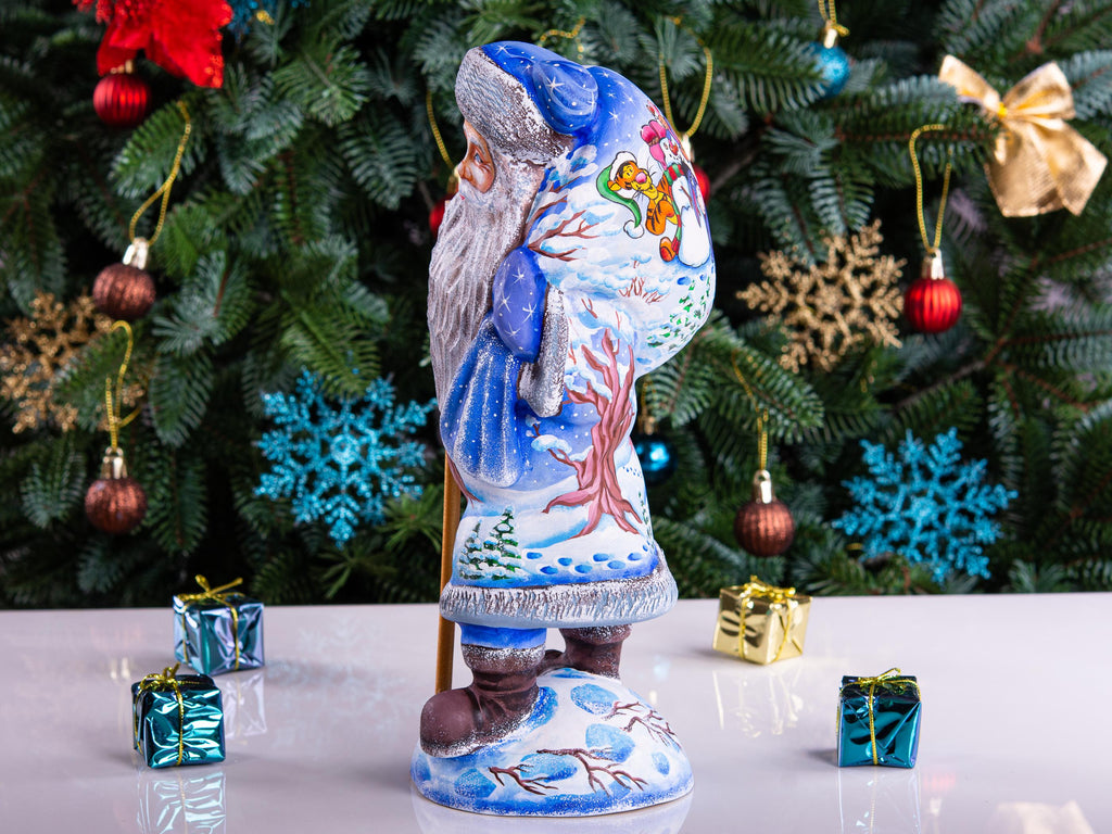 Hand carved Old-World Santa wooden figurine 11 inch, Winnie-the-Pooh scene, mantel decor