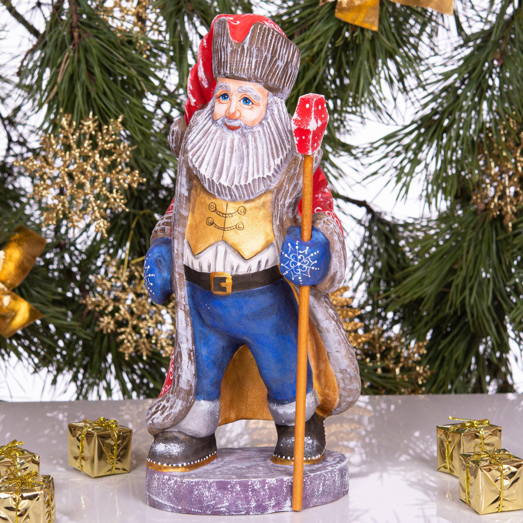 Hand Carved Wooden Santa Claus Figurine: 12" Christmas Home Decor