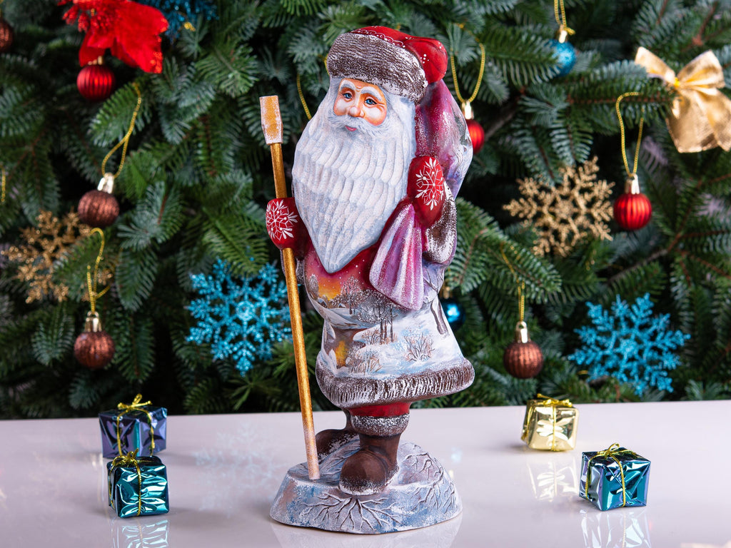 Hand carved Santa wooden figurine 11 inch, Father Christmas style, winter village, mantel decor